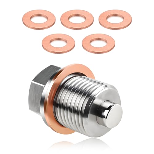 Wevdn Magnetic Oil Drain Plug, Aluminum M18×1.5 Sump Drain Nut Bolt with 5 PCS Copper Crush Washer, Universal Oil Drain Plug Replacement for Most Cars Motorcycles, Car Accessories - color: M18×1.5