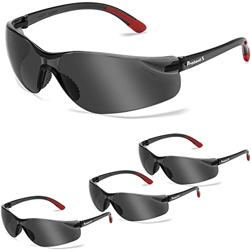 ProtectX Safety Glasses for Men & Women, Safety Sunglasses with Anti-Fog Scratch Resistant Lenses, Non-Slip Grips, ANSI Z87.1 - color: Olympus Red Tip Smoke 3 Pk