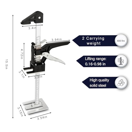 EnryKuo Labor Saving Arm Jack 2 Pack,15.5 Inch Multifunctional Furniture Lifter Jacks for Installing Cabinets and Wall Tile Height Adjuster Handheld Tool - color: Black-HTE