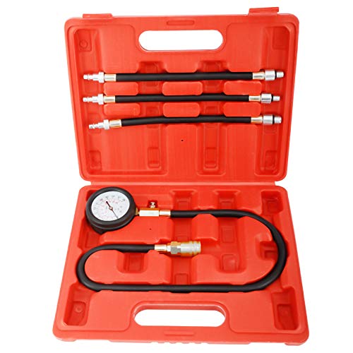 Compression Gauge Test Set for Engine Cylinders, Diagnostic Tester with 4 Long Reach Hoses M10 M12 M14 0-300 PSI