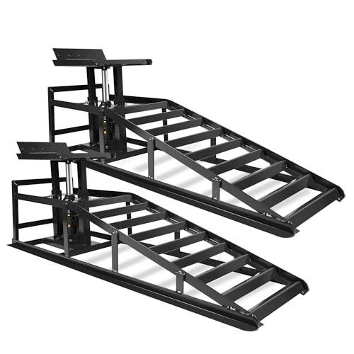 2 Pack Car Ramps 5T 10000lbs Car Ramps for Oil Changes Hydraulic Low Profile Car Lift Service Ramps Truck Trailer Portable Car Ramps for DIY Repair Stores Auto Beauty Stores,Black - size: Black