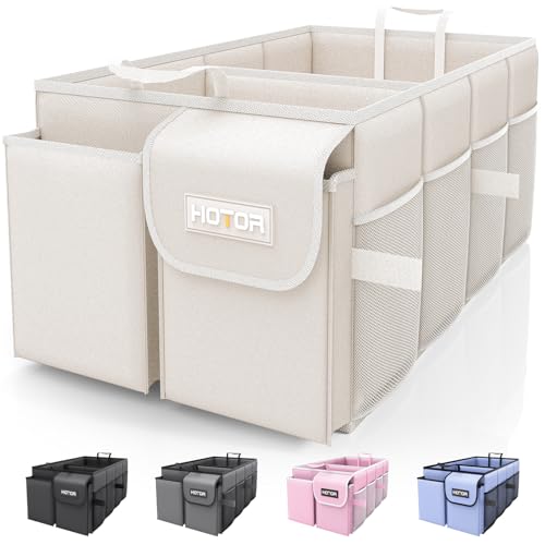 HOTOR Trunk Organizer for Car - Car Organizer, Foldable Trunk organizer for SUVs & Sedans, Sturdy Organization for Car Accessories, Tools, Sundries, Beige, 2 Compartments, 21.3"×12.6"×10.6" - color: Beige, size: Medium (2 Compartments)