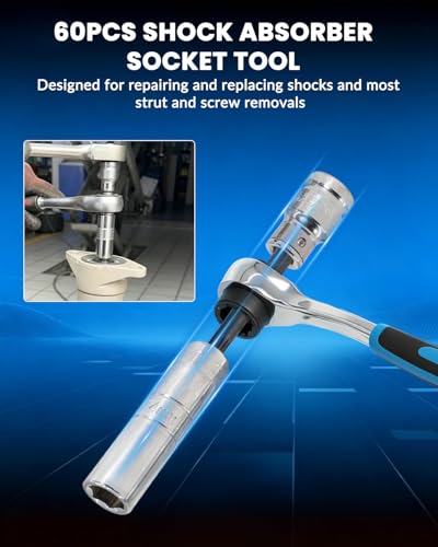 DPTOOL 60pc Shock Absorber ToolShock Absorber Strut Nut RemovalFixed Kit | Steering Hub Suspension Strut Spreader Remove Socket with Ratchet Adaptors