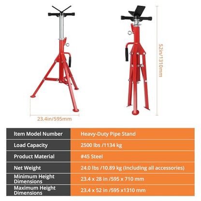 V Head Pipe Jack Stand, 28''-52'' Adjustable Folding Pipe Stand, 2500 Lb Load Capacity, Steel Jack Stands for Automotive, Welding, and Construction Projects - size: 2500 lbs