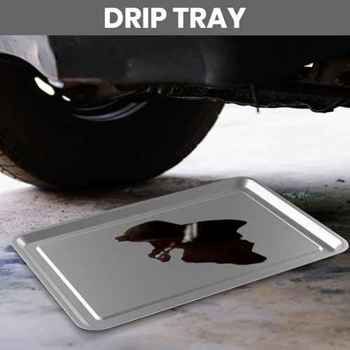 2 Pcs Under Car Oil Pans for Changing Oil, Motorcycle Automotive Oil Change Pan Silver Rust Resistant Drip Tray, Oil Catch Pan Replacement Tray for Garage Machinery Supplies (27.56 x 19.69 Inch) - size: 27.56 x 19.69 Inch