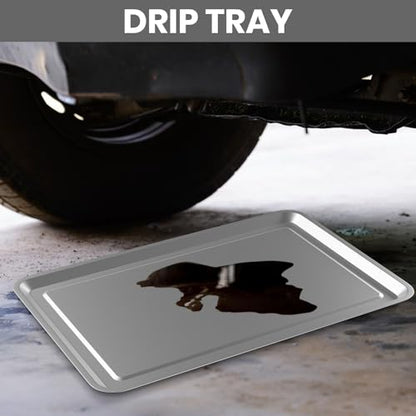2 Pcs Under Car Oil Pans for Changing Oil, Motorcycle Automotive Oil Change Pan Silver Rust Resistant Drip Tray, Oil Catch Pan Replacement Tray for Garage Machinery Supplies (27.56 x 19.69 Inch) - size: 27.56 x 19.69 Inch