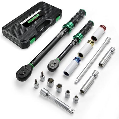 Torque Wrench Set 5-45ft lb(3/8),15-165Ft.lb, with 15PCS Hex Sockets, Spark Plug, Extensions for Automotive, Motorcycle, Industrial Maintenance - style: 15-165Ft.lb(15pcs)