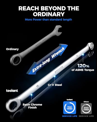 toolant 13PCS Extra Long Ratcheting Wrench Set SAE 5/16"-1" 90-Tooth | 90-tooth ratchet with 4° swing arc, CR-V steel construction and extra-long design provide smooth access and higher torque - size: 13pcs 5/16-1"