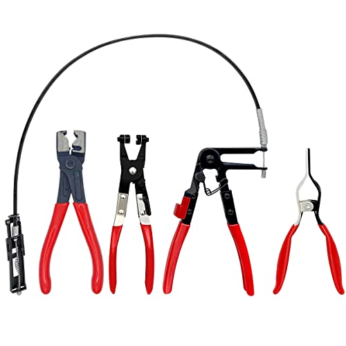4PCS Hose Clamp Pliers, Spring Clamp Plier, Self-Tightening Hose Clamps Remover Tool, Long Reach Wire Spring Hose Clamp Pliers for Automotive Fuel Oil Water Hose, Coolant Radiator Heater