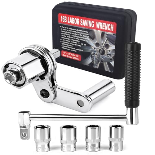 Torque Multiplier Wrench Set, Heavy Duty Labor Saving Lug Nut Remover, 1/2" Drive Square, 1:16 Gear Ratio Hand Lug Nut Wrench Kit for Automotive Tire Nuts Removal (Max 680NM)