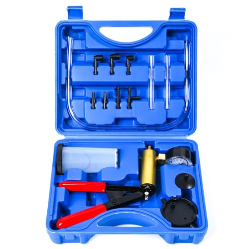 Brake Bleeder Kit with Hand Held Vacuum Pump and Adapters, with Vacuum Brake Bleeder Pump Pressure Gauge for Automotive Car Motorbike(Blue) - color: blue
