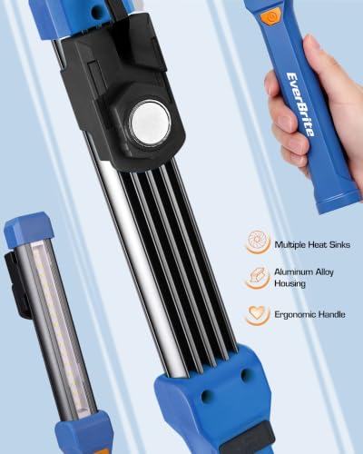 EverBrite 1000LM Magnetic Work Light, Rechargeable LED Mechanic Light with Dual Magnetic Bases & 360° Hanging Hooks, 4 Modes Under Hood Work Light for Car Repair, Garage, Emergency, 2 Pack Blue - color: Blue