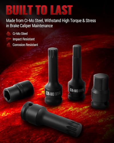 Reywoo 16-Piece Impact Brake Caliper Socket Set, 1/2" Square Drive Brake Adjusting Tool Kit Compatible with Audi Benz BMW Porsche Ford VW