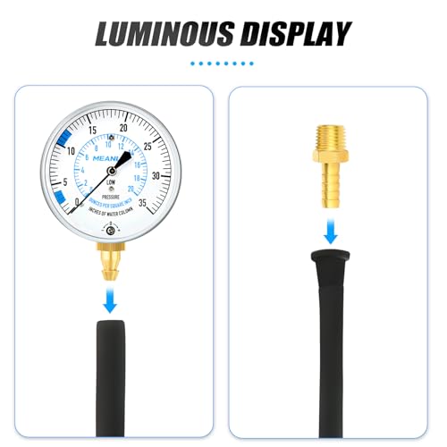 MEANLIN MEASURE 0-35” WC Manifold Gas Pressure Test Kit, Pressure Gauge Kit for Natural Gas or LP Gas with 40" Feet Hose, 1/8” NPT Fitting with Barbed Connection and Hex Bushing - style: 0-35” WC