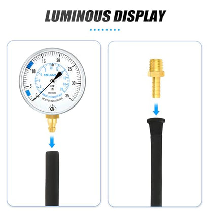 MEANLIN MEASURE 0-35” WC Manifold Gas Pressure Test Kit, Pressure Gauge Kit for Natural Gas or LP Gas with 40" Feet Hose, 1/8” NPT Fitting with Barbed Connection and Hex Bushing - style: 0-35” WC