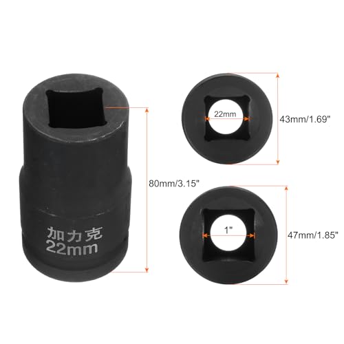 HARFINGTON 4 Point Square Socket 1" Drive by 22mm Metric Square Impact Socket 40CR Blackening Standard Wheel Sockets Pneumatic Socket Tool for Auto Repair Mechanical Maintenance Home Use - size: 22mm
