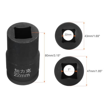 HARFINGTON 4 Point Square Socket 1" Drive by 22mm Metric Square Impact Socket 40CR Blackening Standard Wheel Sockets Pneumatic Socket Tool for Auto Repair Mechanical Maintenance Home Use - size: 22mm