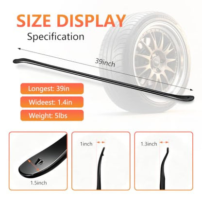 Tire Bars for Semi Tires, Heavy Duty tire Iron for tire Tools for Changing Tires, Tire Spoon Fit for Semi Trucks, Tractors, Buses & RVs, Tire Mounting Tools 39 Inch x 4/5 Inch, Black, 2 Pcs