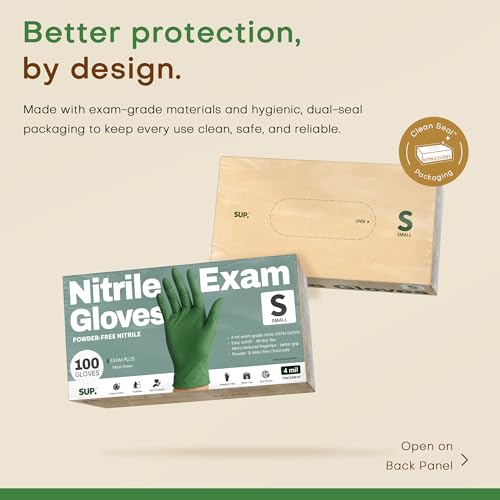 SUP Powder-Free Nitrile Exam Gloves, 100 Count Food Safe Latex-Free Disposable Gloves for Medical Lab Cooking Cleaning, Green - color: Smal (Moss Green)