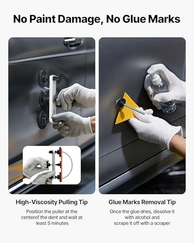 VEVOR Dent Puller Kit, 60 PCS Paintless Dent Removal Kit with Golden Lifter, Bridge Puller, Rubber Hammer, Glue Gun, Auto Body Hail Damage Repair Remover Tools for Car Refrigerator Door Ding Repair - style: 60PCS