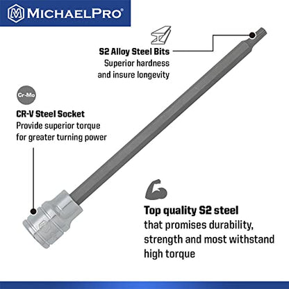 MichaelPro 12-Piece 3/8'' Drive Long Torx Bit Socket Set, T10 to T60, 6-Inch Length for Easy Reach in Deep Areas, High Torque Resistant CR-V and S2 Steel, Sturdy Storage Case Included - MP012019 - size: T10 to T60