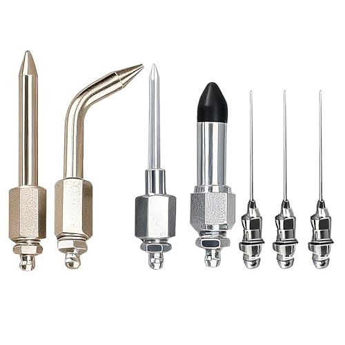 7PCS Grease Gun Accessory Kit - 3 Grease Nozzles, Needle Dispenser, Rubber Tip, Straight Nozzle, Elbow Fitting Adapter Coupler for Small & Confined Spaces