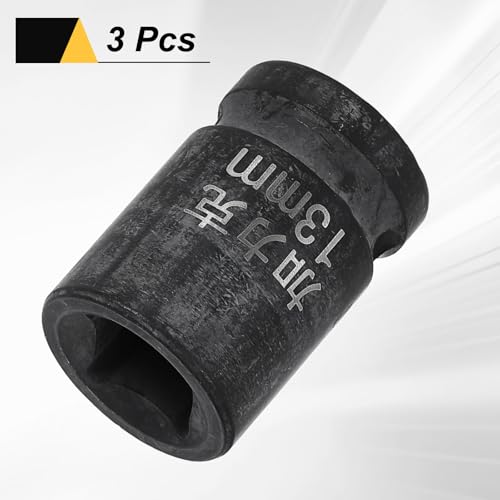 HARFINGTON 3pcs 4 Point Square Socket 1/2" Drive 13mm Metric Square Impact Socket CR-V Blackening Standard Wheel Sleeve Pneumatic Sleeve Tool for Auto Repair Mechanical Maintenance Home Use - size: 13mm