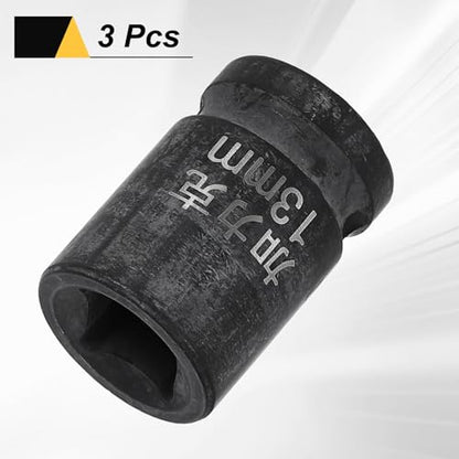 HARFINGTON 3pcs 4 Point Square Socket 1/2" Drive 13mm Metric Square Impact Socket CR-V Blackening Standard Wheel Sleeve Pneumatic Sleeve Tool for Auto Repair Mechanical Maintenance Home Use - size: 13mm