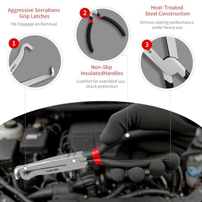Electrical Disconnect Pliers Set – 3PC Electrical Disconnector Pliers for Cars, Fuel Line Disconnect Tool, and 1PCS Electrical Connector Plier – Automotive Electrical Tool Kit - color: Red-black