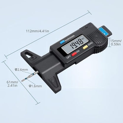 Tire Tread Depth Gauge Digital Tire Tread Depth Gauge 0-25.4mm Range,0.01mm Resolution,Large LCD Display,Handheld Easy Read Tire Depth Gauge for Cars,Trucks,Motorcycles