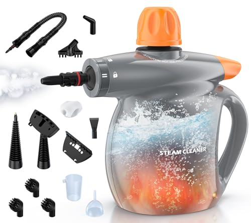 Steam Cleaner, Pressurized Handheld 13pcs Multi-Purpose Natural Deep Cleaning Steamer, Portable Steamer for Cleaning Home, Grout, Kitchen, Car, Window, Upholstery, Bathroom and Clothes, Orange&Gray - color: Orange&Gray