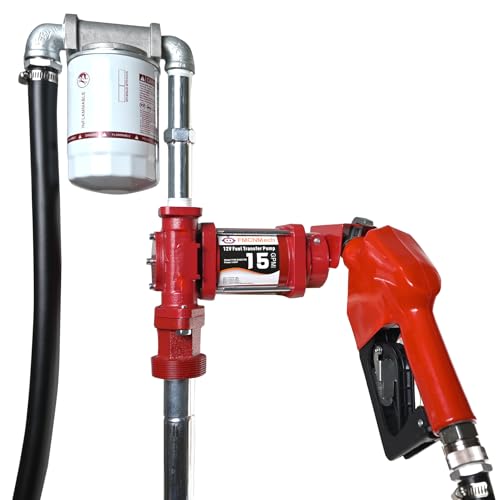 FMCNMech 12V Fuel Transfer Pump, 15 GPM Diesel Transfer Pump Kit with Automatic Shut-Off Nozzle, Heavy-Duty Fuel Pump with 13 ft Hose for Gasoline, Diesel & Kerosene - color: 15 GPM Gas & Diesel Pump