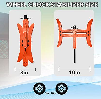 RV Wheel Chock Stabilizers,Camper Heavy Duty Tire Chock Stabilizers,Travel Trailers Wheel Chock Scissor 2 Sets with Ratchet,hex Socket,Gloves (RED) - color: Red