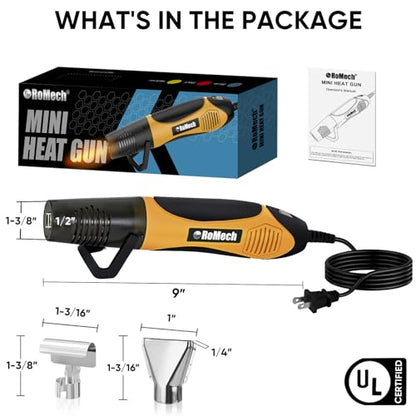 ROMECH 350W Heat Gun with 2 Nozzles, Dual Temp Heat Gun 400°F-660°F, Fast Heat Hot Air Gun with Overload Protection for DIY Craft Embossing Shrink Wrapping (Orange) - color: Orange