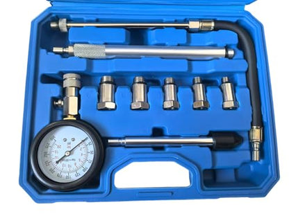 11PCS Engine Cylinder Compression Tester Kit, 0-300 PSI/0-20 Bar Gasoline Fuel Pressure Gauge Tool with M10 M12 M14 M16 M18 Adapters for Car Motorcycle ATV(11PCblue)