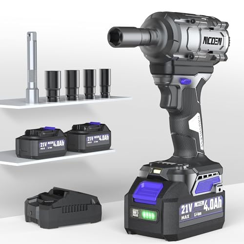 850Nm Cordless Impact Wrench 1/2 Inch Compatible with Makita 18V Battery, High Torque 628Ft/lbs, Variable Speed with 2x4.0 Ah Lithium Battery, Charger and Socket Set for Car Home Repair
