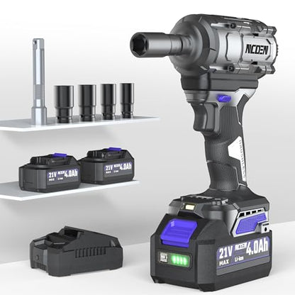 850Nm Cordless Impact Wrench 1/2 Inch Compatible with Makita 18V Battery, High Torque 628Ft/lbs, Variable Speed with 2x4.0 Ah Lithium Battery, Charger and Socket Set for Car Home Repair