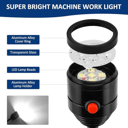 Magnetic Work Light, LED Machine Light with Flexible Gooseneck and Magnetic Base, Shop Tool Lamp for Lathe, Work Bench, Sewing Machine, Grill, Industrial Lighting Black