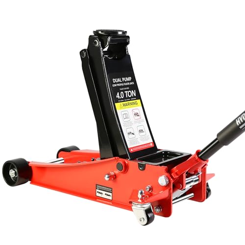 4T Low Profile Steel Floor Jack, 8000 lb, Dual Pump, 4"-21" Lift, Red | Heavy-duty steel, dual-piston quick lift, low profile, 4"-21" range, overload safety protection. - size: 4T Dual Pump 4"-21"(Red)