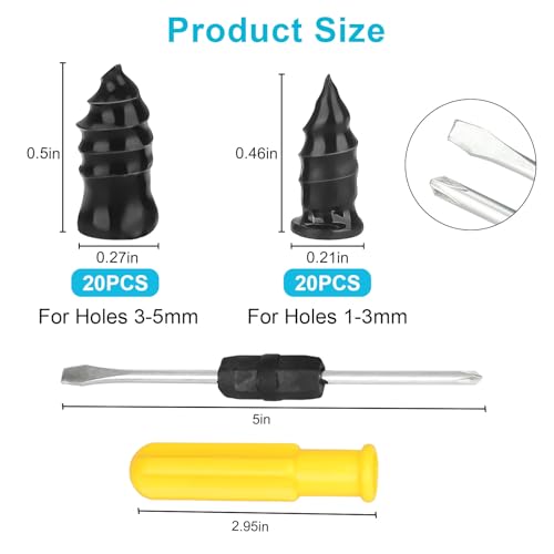 Linkstyle Tire Repair Rubber Nail Kit, 40PCS Screw-in Repair Nails, Emergency Flat Puncture Repair Tool for Tubeless Tire on Car Motorcycle ATV Truck - size: 40PCS with 2 Sizes
