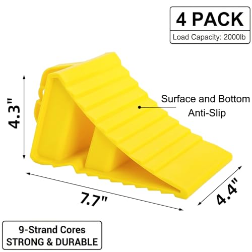 Covzoe 4 Pack Wheel Chocks for RV Trailer, Heavy Duty Wheel Stopper with Handle Easy Removal, Non Slip Tire Choke for Cars Campers Trucks RVs, Yellow