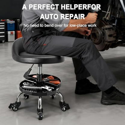 JOSTZHXIN Garage Mechanic Stool Chair Rolling Shop Chair, Height Adjustable Garage Shop Seat, Low Stools with Storage Tray, Rolling Stool for Salon SPA Tattoo (Style 2) - style: Style 2