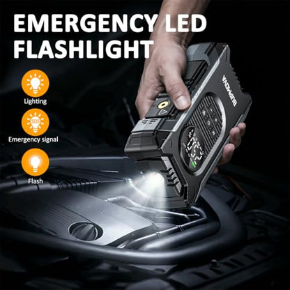 8000A Jump Starter with Air Compressor, 150PSI | For All Gas & 10L Diesel Vehicles. Tire Inflator, Power Bank, LED Light. Portable w/ Storage Case