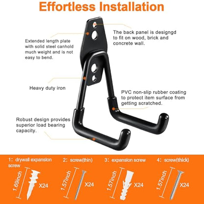 HUPBIPY 12 Pack Garage Hooks Heavy Duty, Wall Mount Ladder Hooks | Storage Organizer With a non-slip coating for Hanging Bicycles Garden Tools Ladders Hoses Ropes and Loose Items(Black) - color: 12 Pack Black