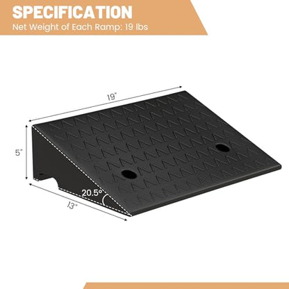 Curb Ramp 2 Pack, 5" Raised Height Rubber Threshold Ramps Set w/Predrilled Holes & 4 Expansion Bolts, 6800 lbs Max Load, Anti-Slip Driveway Ramps for Car, Motorcycle, Wheelchairs, Scooters