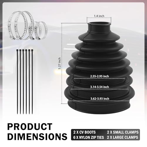 2PCS Upgrade Larger CV Boot Repair Kit,Rubber Anti-Dust CVs Axle Boots Repair Kit with CVs Boot Clamp & Cable Ties,Universal Tie Rod Boots for Most Cars Trucks SUVs
