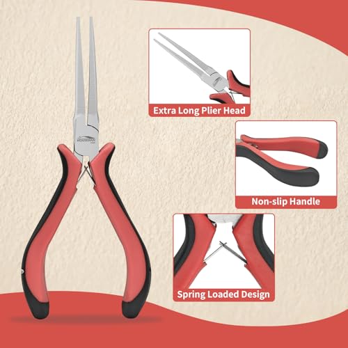 5-Pack 5.5-Inch Long Needle Nose Pliers, Mini Jewelry Pliers | Spring loaded fine tip jaws precision pliers for jewelry making, electronics, 3D printing, DIY, Craft & Repairing