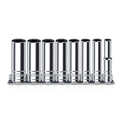 1/4 Inch Drive Socket Set - 8 Piece Metric 12-Point Deep Socket Set (6mm, 7mm, 8mm, 9mm, 10mm, 11mm, 12mm, 13mm)- Chrome Vanadium Steel with Sturdy Holder - 50BV30 - size: 1/4-12PT-8PC