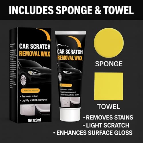 Car Scratch Removal Wax Kit - Polishing Cream with Towel & Sponge | Automotive Paint Scratch Remover & Swirl Repair | Restores Shine, Removes Marks, Protects Paint | Safe for All Car Colors