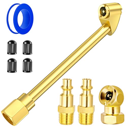 2 Way Connection Air Chuck Set - 1/4 Inch Female NPT Closed Ball Heavy Duty Dual Head and Standard Male Quick Plug Tire Air Fill Kit - size: Golden Head